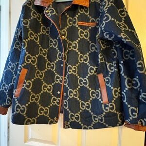 Fashion jBlue Monogram Jacket white Pleather. loose large fit .